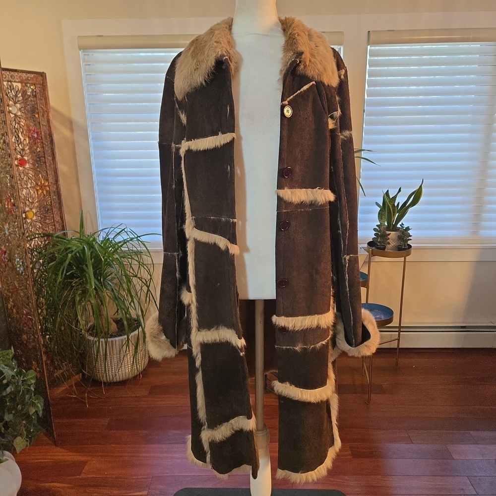 Vtg Guess Shearling Patchwork Chocolate Brown Sue… - image 7